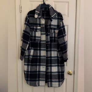New Look Navy & White Plaid Button-Front Shacket